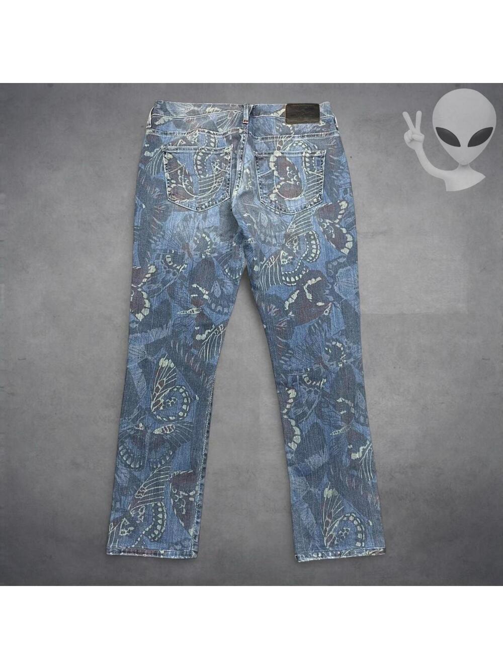 True Religion Jeans Size 26 Blue Butterfly Print Vintage USA